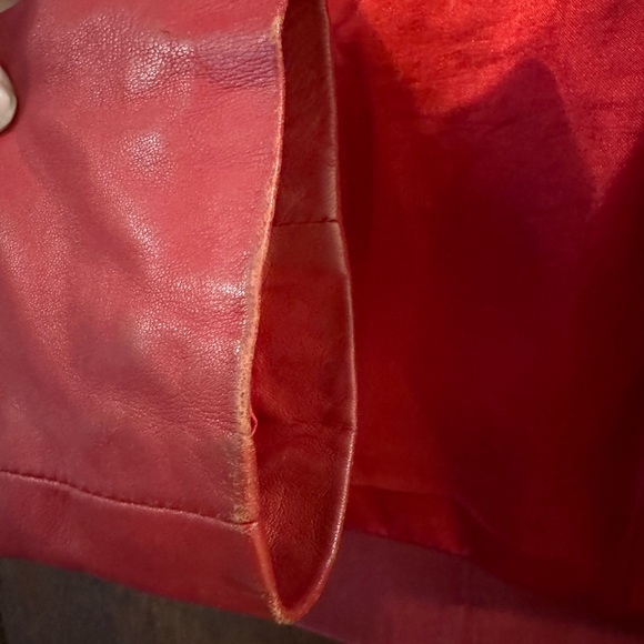 Hudson Leather vintage red ruched motorcycle jacket Size Large - Picture 8 of 10